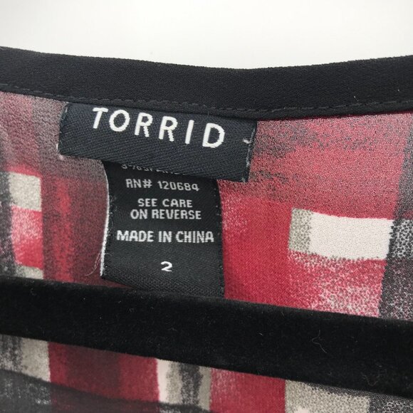 Torrid Red Black Plaid Sheer Blouse Plus 2X - Picture 3 of 6